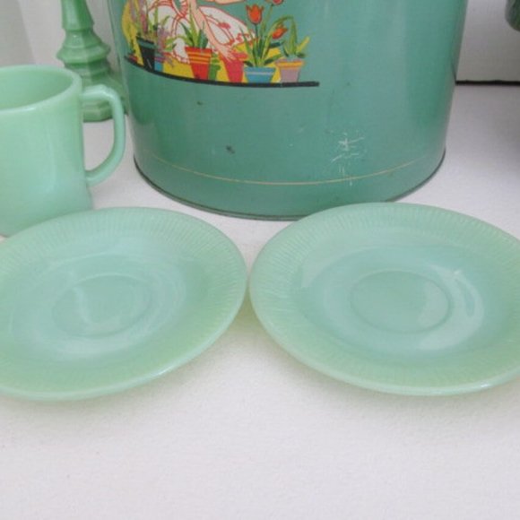 Fire King Dining Fireking Jadeite Plates Jane Ray Jadeite Saucers Jadeite Glass Plate Mid